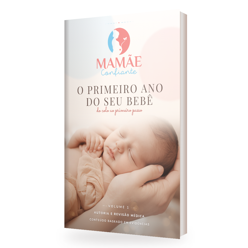 Mockup 3D do eBook Mamãe Confiante — O Primeiro Ano do Seu Bebê